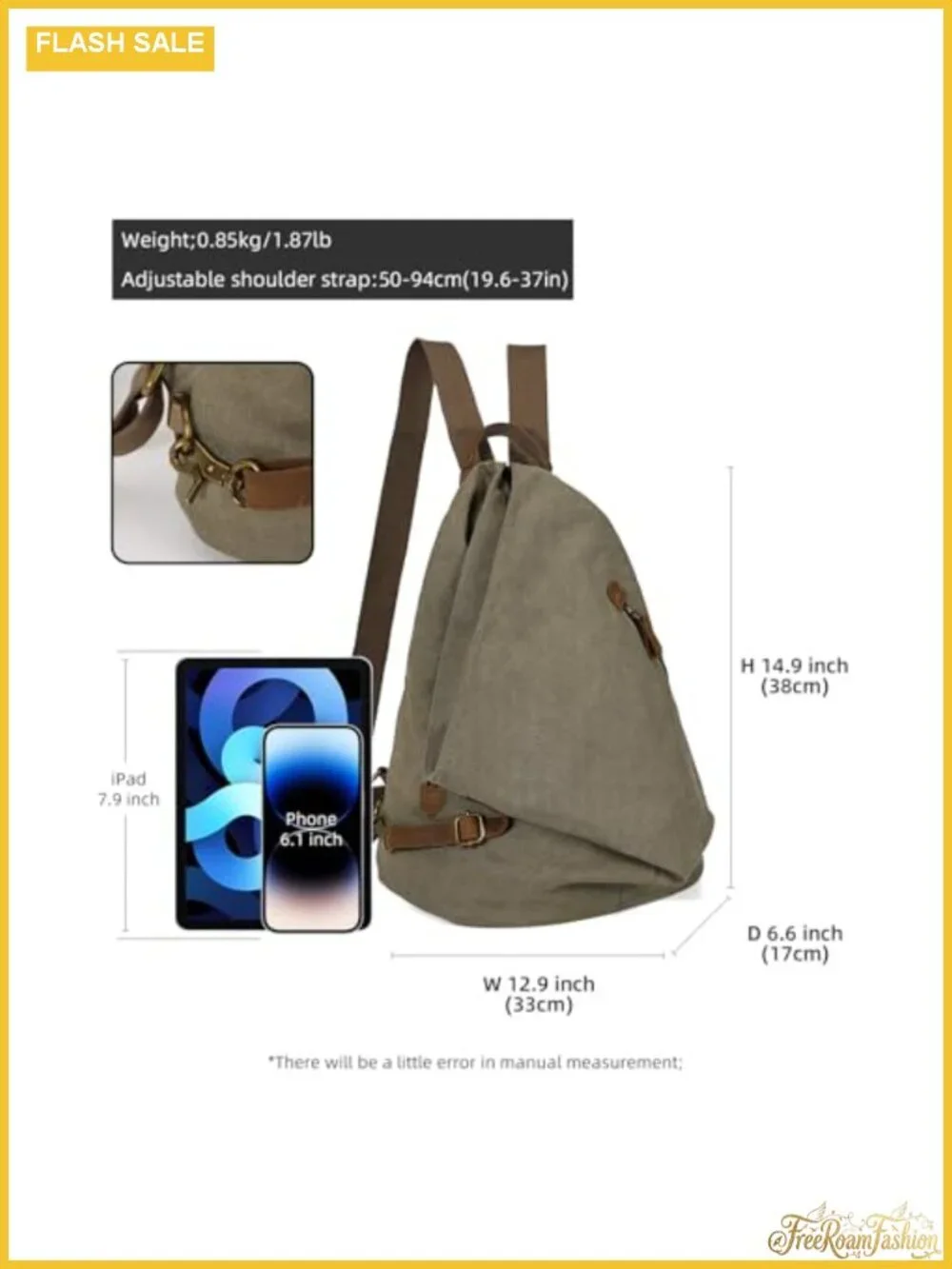 Canvas Vintage Backpack - Waterproof Leather Trim Casual Daypack for Travel